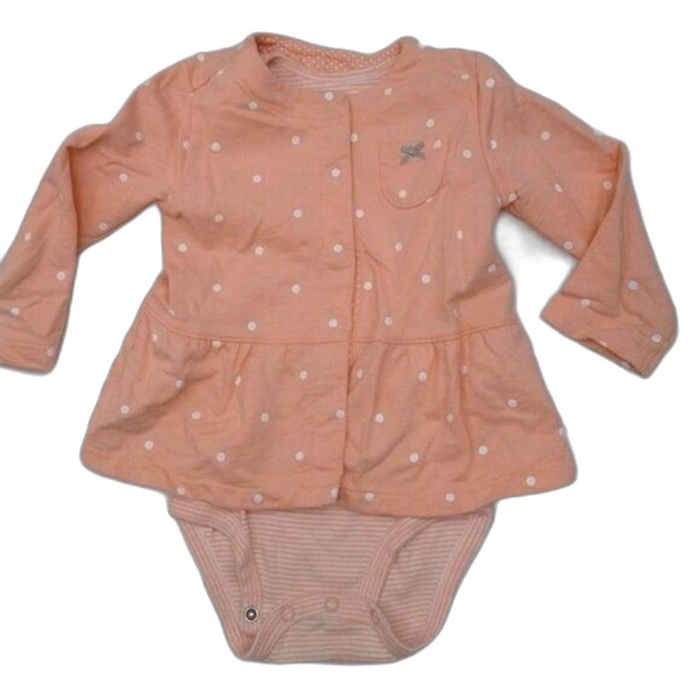 Carter's Cardigan & Onesie Matching Set Peach White Polka Dots Stripes Bow 18M